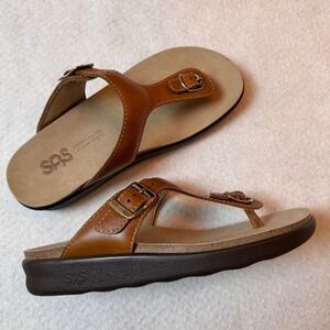 SAS Sandals Women 8 M Brown Leather Thong San Antonio Shoemakers Comfort Buckle
